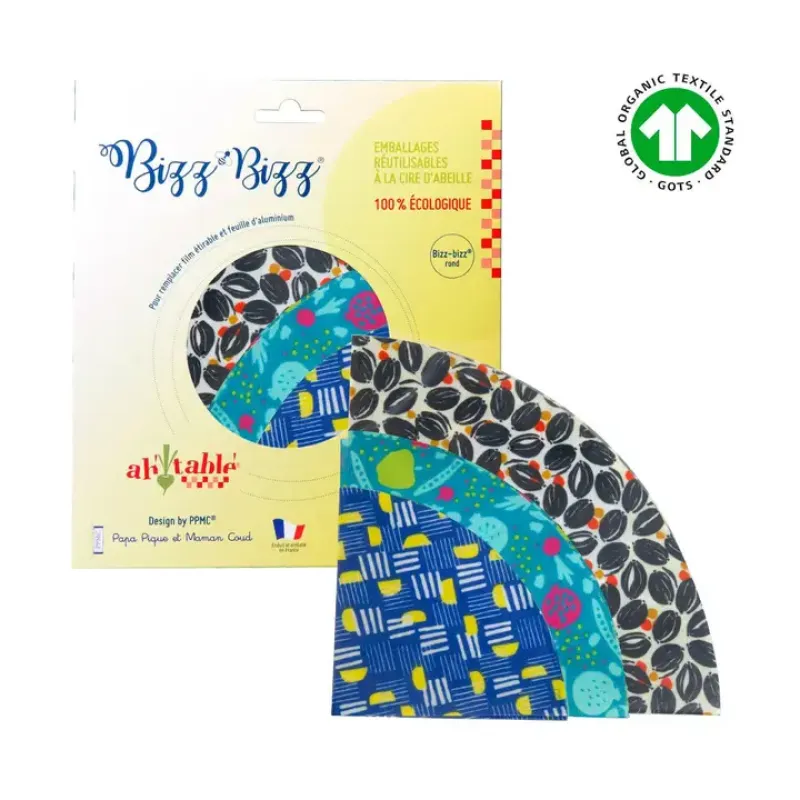 Bizz-bizz Bijenwasdoeken Rond - Set van 3 (Patchwork)