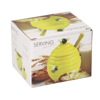 Honingpot ø10x11 cm geel met houten honingstokje