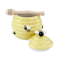 Honingpot ø10x11 cm geel met houten honingstokje