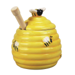 Honingpot ø10x11 cm geel met houten honingstokje