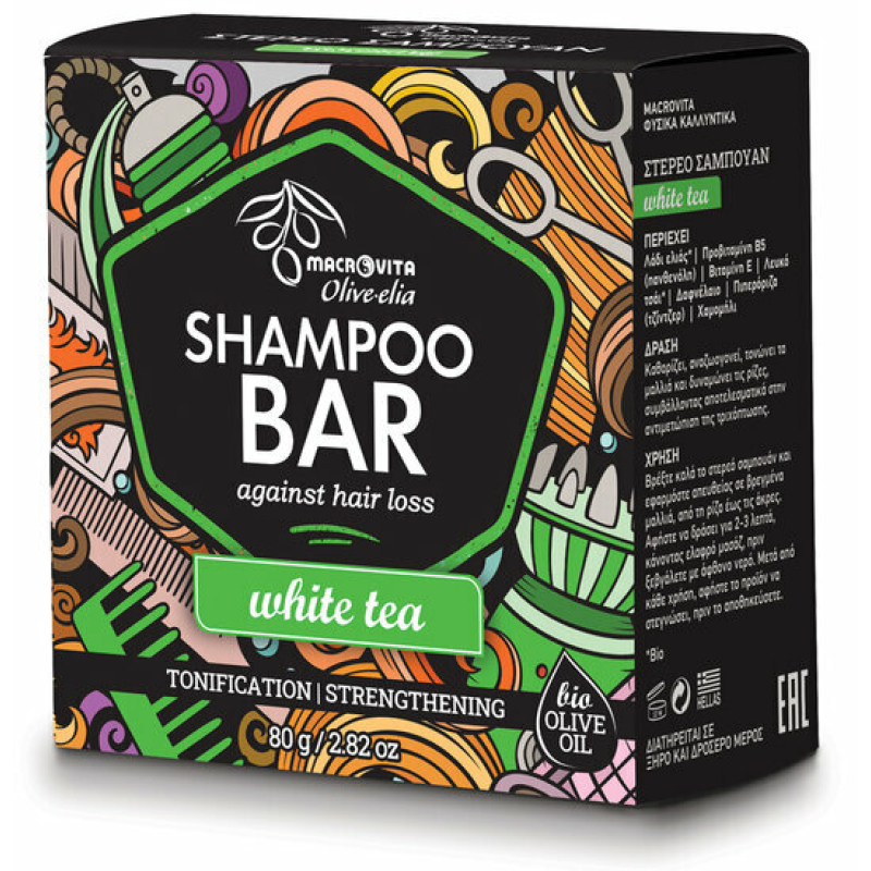 Macrovita Olive-Elia Shampoo Bar tegen Haaruitval met Witte Thee