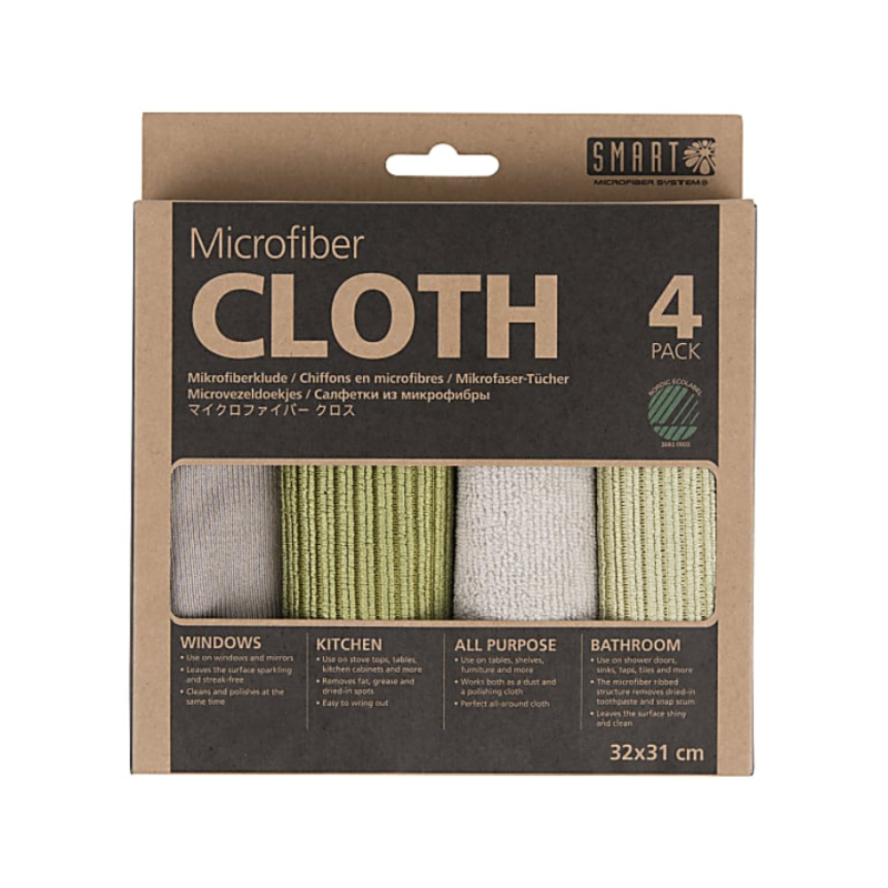 Microvezel Schoonmaakdoekjes, Mosgroen/Grijs  4 stuks